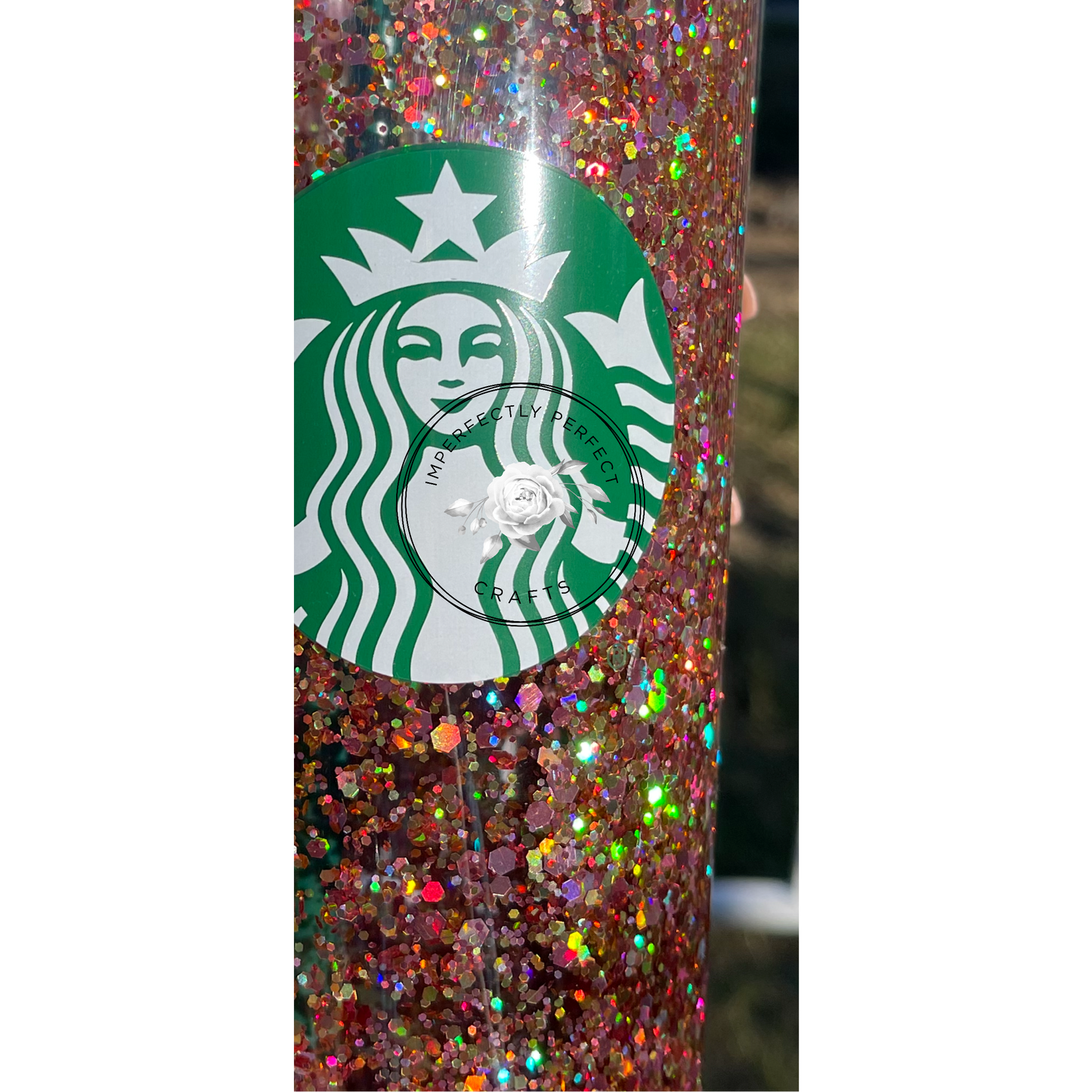 Rose Gold Holographic and Yellow Golf Holographic Snowglobe Tumbler