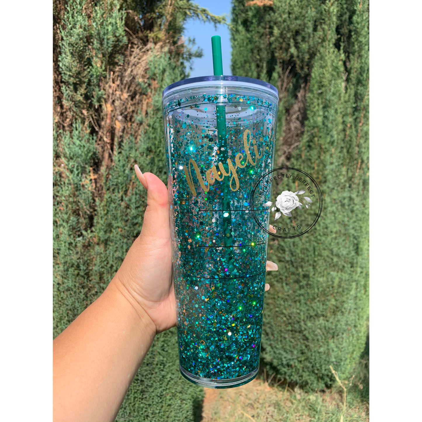 Teal and Gold Snowglobe Tumbler