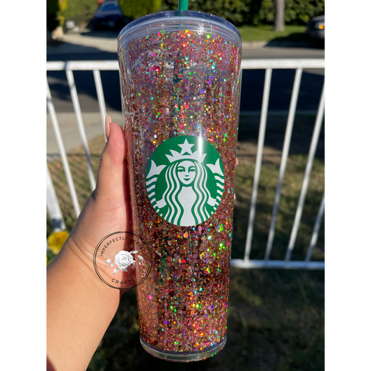 Rose Gold Holographic and Yellow Golf Holographic Snowglobe Tumbler